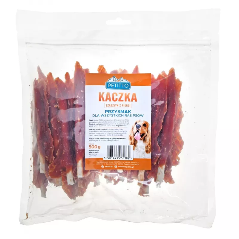 PETITTO Duck Breast Kebab koerte maiused, funktsionaalsed tahked snäkid, 500 g, 67% valku, gluteeni- ja säilitusainetevabad