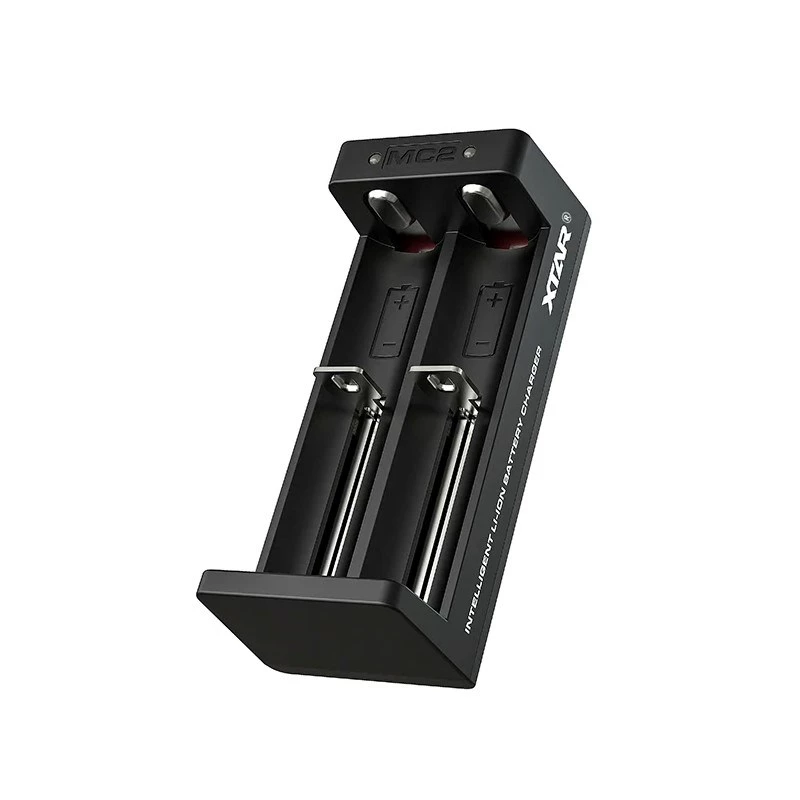 XTAR kahepesaline Li-ioon akulaadija 18650 elementidele, USB-C sisend, 2 pesa, must, LED-indikaatorid