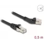 DeLOCK RJ45 Cat.6A S/FTP võrgukaabel, 45° vasakule nurga all sirgele, 0,5 m, must