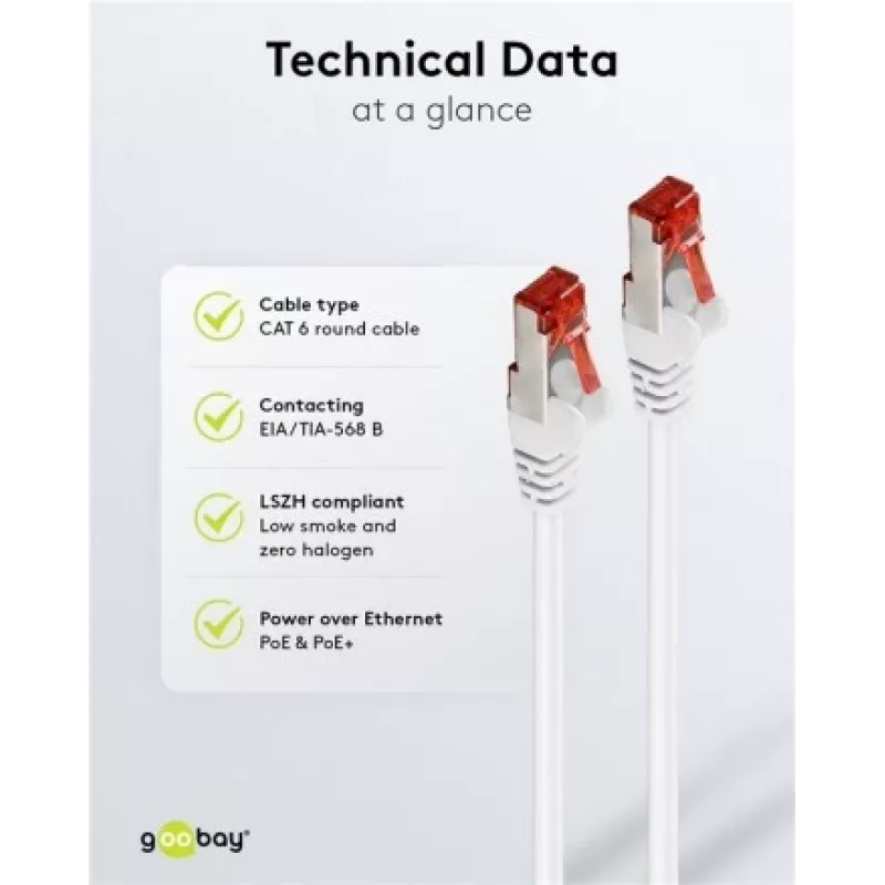 Wentronic Goobay CAT 6 patch-kaabel, S/FTP (PiMF), Valge, 3 m - LSZH Halogen-Free, Copper (93507)