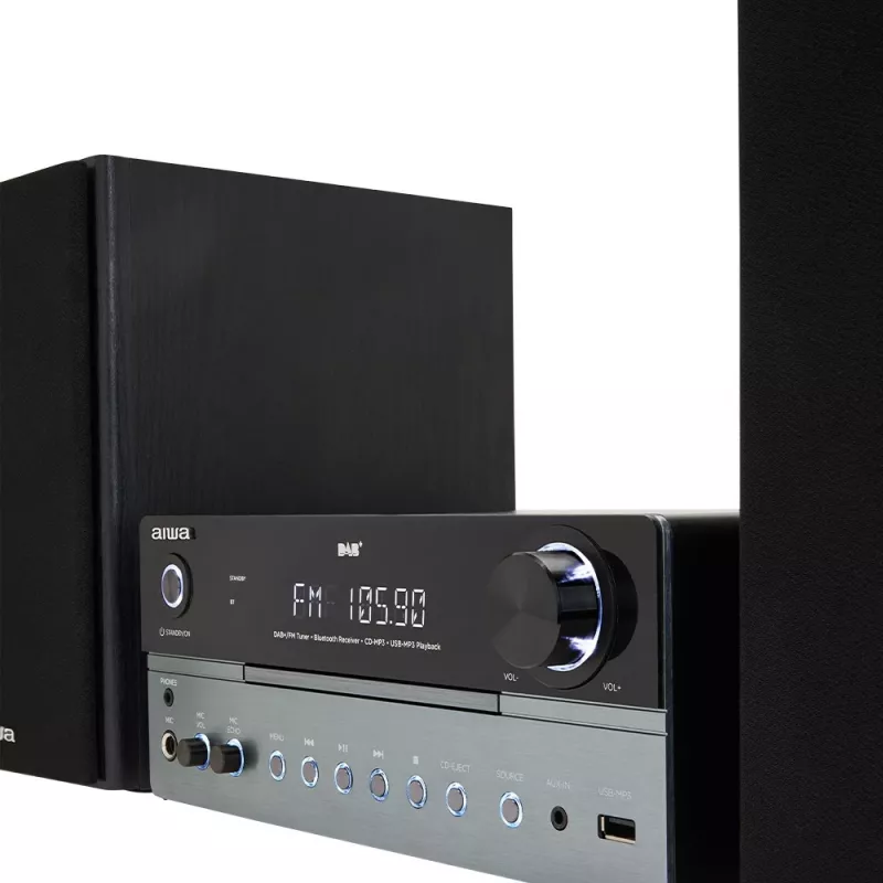 Kodune audiorikrosüsteem Aiwa MSBTU-700DAB — 25 W RMS, DAB+/FM, Bluetooth 10 m, plaadisahtliga CD, LED-ekraan, must/arktiline sinine