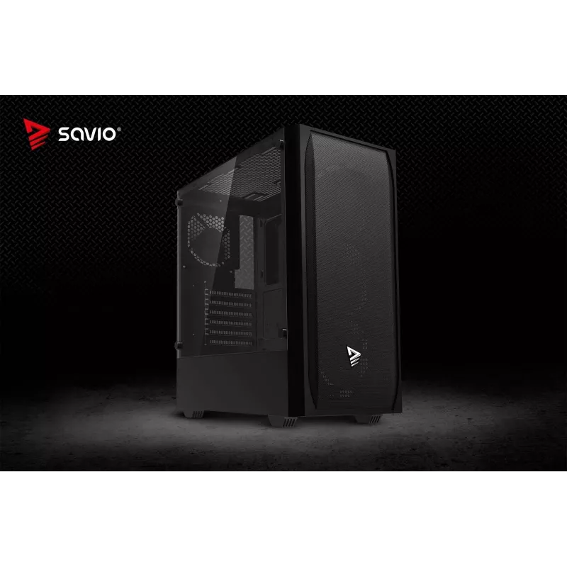 Arvuti korpus SAVIO Noctis Flow — kuubikujuline, Mini‑ITX/Micro‑ATX/ATX, 3x120 mm ees, 1x120 mm taga, 2x3,5 tolli + 3x2,5 tolli pesad, karastatud klaas