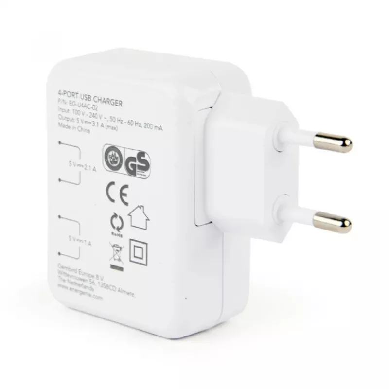 Universaalne USB-laadija valge/4-porti EG-U4AC-02 GEMBIRD