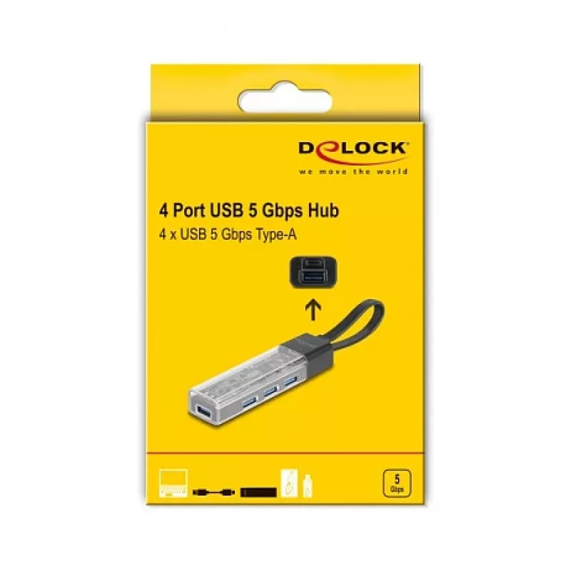 DELOCK USB 3.2 Gen 1 (3.1 Gen 1) 4-pordiline jaotur Type-A + USB-C hostiga (5000 Mbit/s) must/läbipaistev