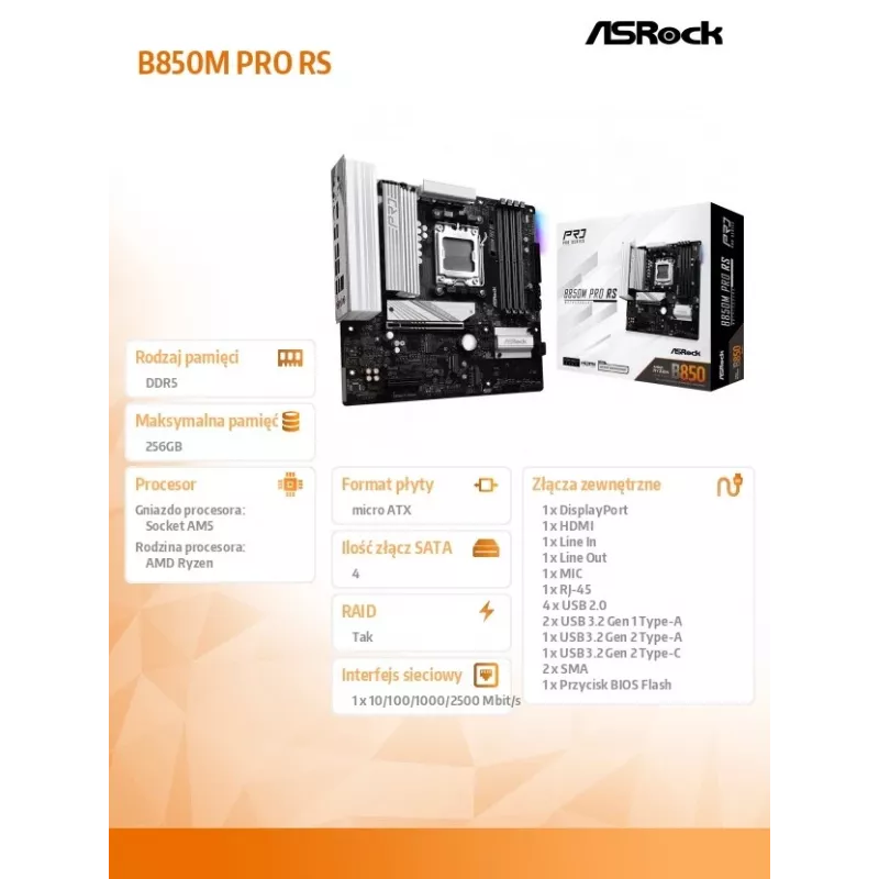 ASRock B850M Pro RS AM5 Micro-ATX emaplaat