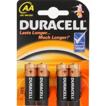 Ühekordne leelispatarei Duracell AA LR6 1,5 V, 4 tk pakendis