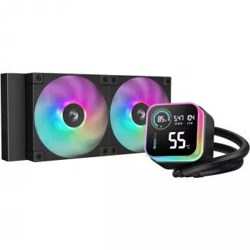 Vedelikjahutuskomplekt DeepCool LQ240 — 240 mm radiaator, 2×120 mm PWM ventilaatorit, RGB, toru 41 cm, alumiiniumradiaator, must
