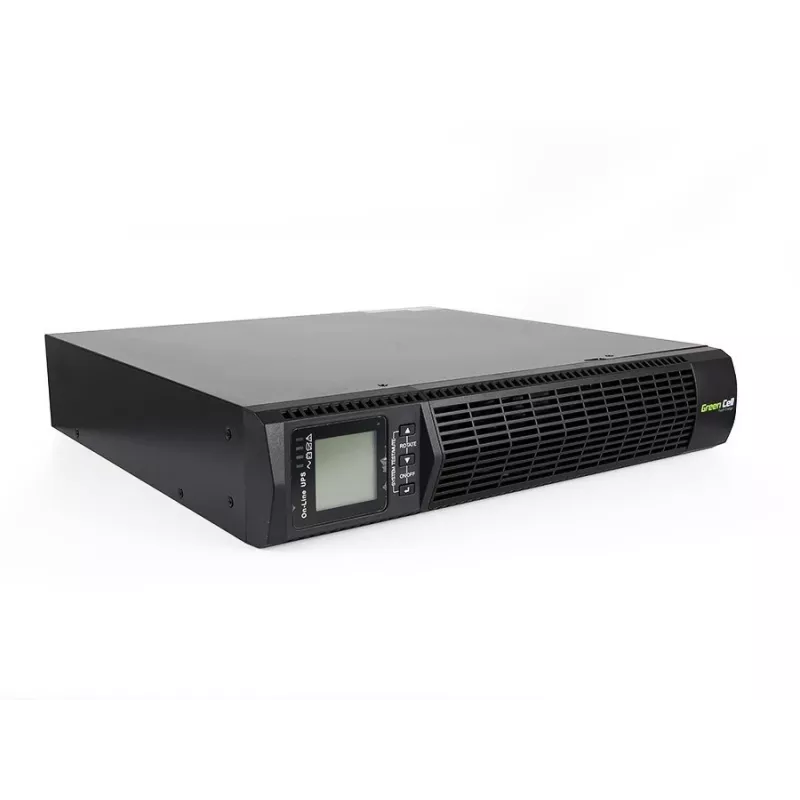Katkematu toiteallikas roheline Cell UPS13 — võrguühendusega topeltmuundusega UPS, 1000 VA / 900 W, puhas siinuslaine, 6 vahelduvvoolupistikut, LCD, 2×12V 9Ah akud