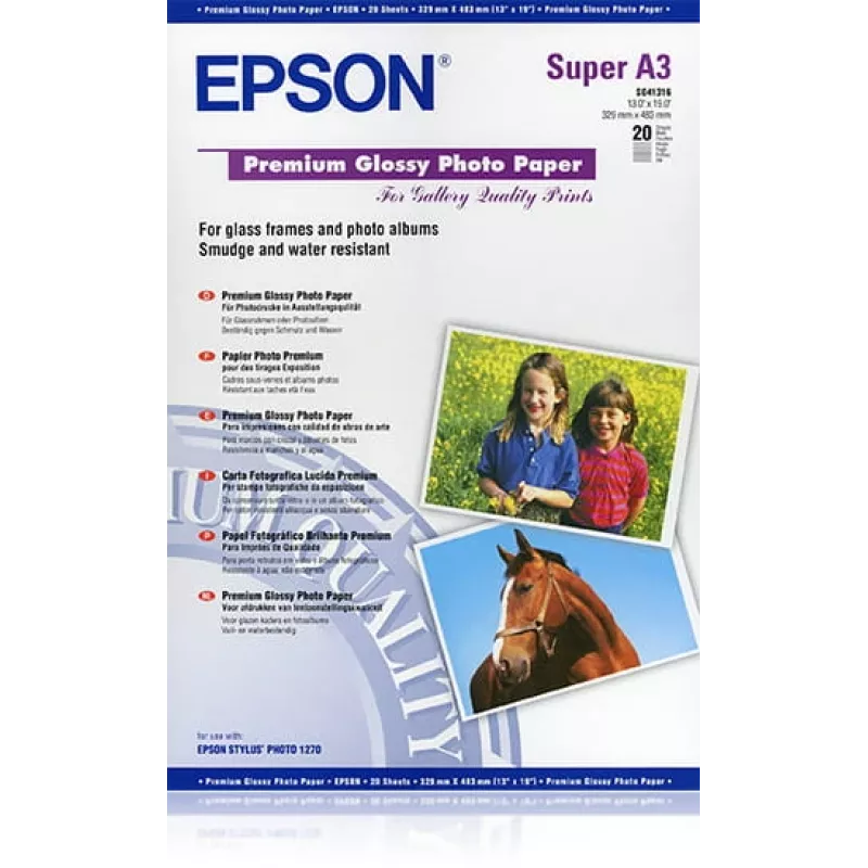 Epson Premium Glossy Photo Paper, DIN A3+, 250g/m², 20 lehte