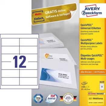Avery 3659 isekleepuv silt Ristkülik Püsiv Valge 1200 tk