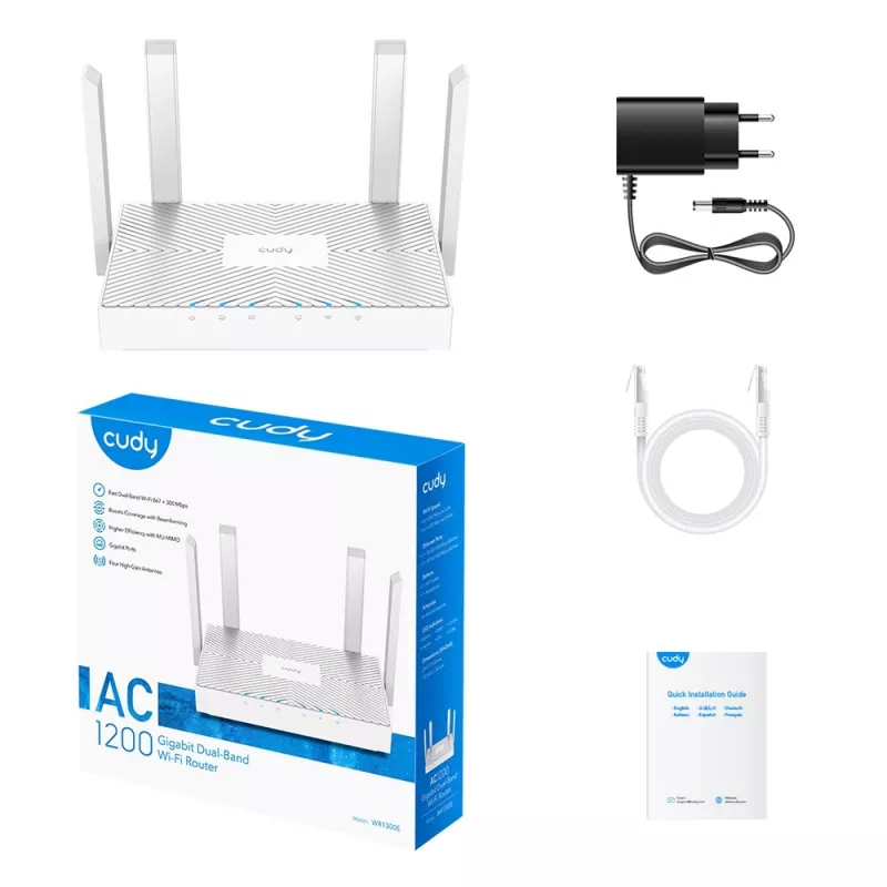 Ruuter Cudy WR1300E Kaheribaline Wi‑Fi 5 (802.11ac), 1167 Mbps, 4 välist antenni, Gigabit Ethernet