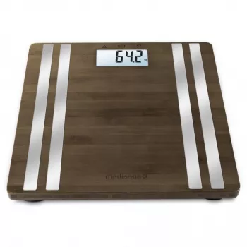 Elektrooniline isiklik kaal Medisana BS 552 — hõbedane bambuspealispinnaga, max 180 kg, 100 g täpsus, Bluetooth, KMI, keha koostis