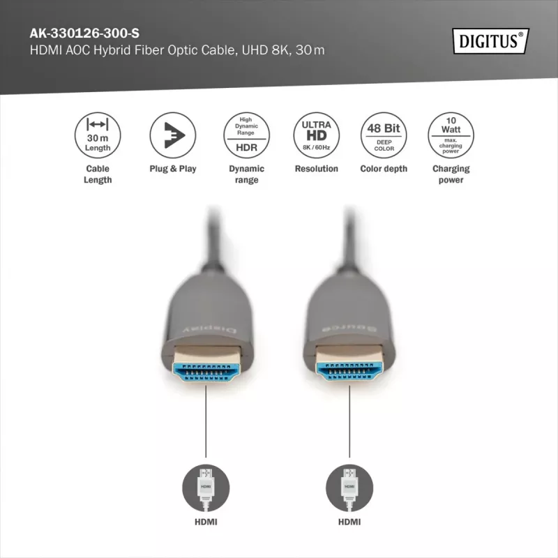 HDMI AOC hübriidkiudoptiline kaabel Digitus AK-330126-300-S