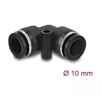 Pneumaatiline konnektor DELOCK 10 mm, 90° nurgeline kinnitusavaga, sisekeere, metall/plast, pikkus 36,5 mm