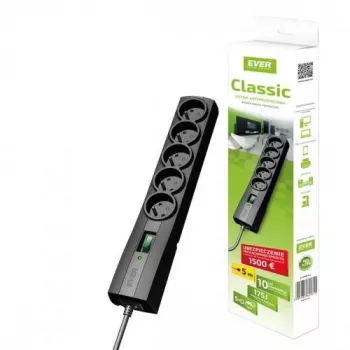 Pikendusjuhe EVER CLASSIC 5 pistikupesa 3 m kaabel 250 V 10 A liigpingekaitsega (175 J) Must