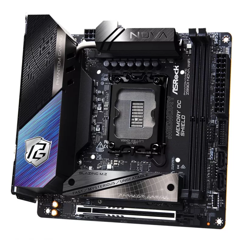 Emaplaat ASRock Phantom Gaming Z890I Nova WiFi — Intel Z890, LGA 1851, mini ITX, DDR5, 2x M.2, Wi‑Fi 6E/7, 5Gb LAN, Thunderbolt
