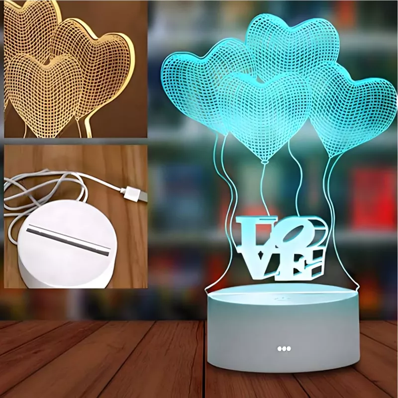 Öölamp Extralink HOME 3D optilise illusiooniga neli südant USB öölaualamp