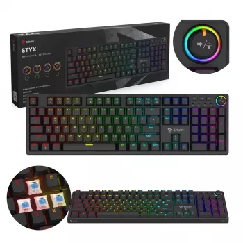 Mehaaniline mänguriklaviatuur SAVIO STYX Outemu Blue Hot-Swap RGB USB QWERTY US International Must 104-klahviga täissuuruses