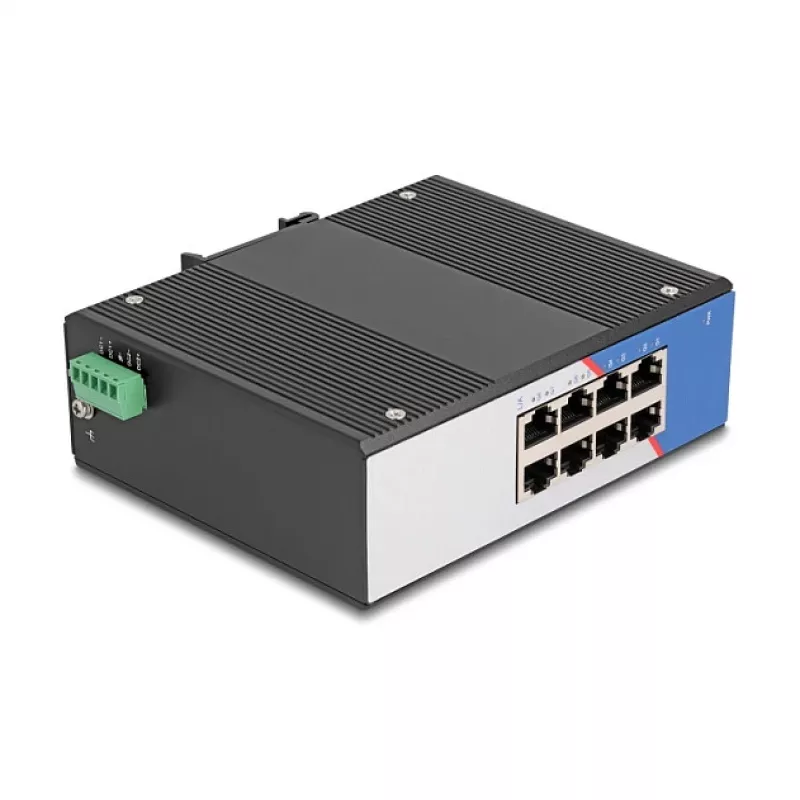 Gigabit Etherneti lüliti DELOCK 80163, 8-pordiline RJ45 tööstuslik lüliti, haldamata, metallkorpus