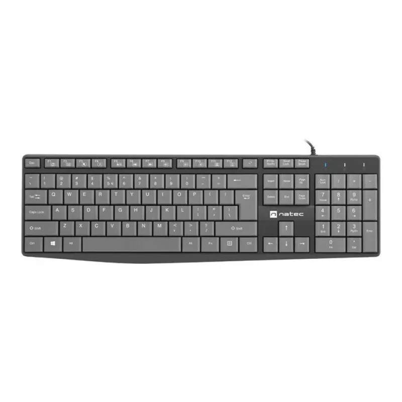 Juhtmega täissuuruses klaviatuur NATEC NKL-1507 USB QWERTY US International Hall/Must, 105 klahvi, numbriklaviatuur