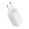 Seinakallija Baseus GaN5 Pro 65W — USB + 2×USB-C (QC3.0, PD3.0) koos 1 m USB-C kaabliga, valge