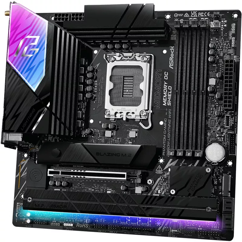 Emaplaat ASRock B860M Lightning WiFi — Intel B860, LGA1851, microATX, DDR5, 4 DIMM, Wi‑Fi 6E, 2.5Gb LAN, Thunderbolt 4