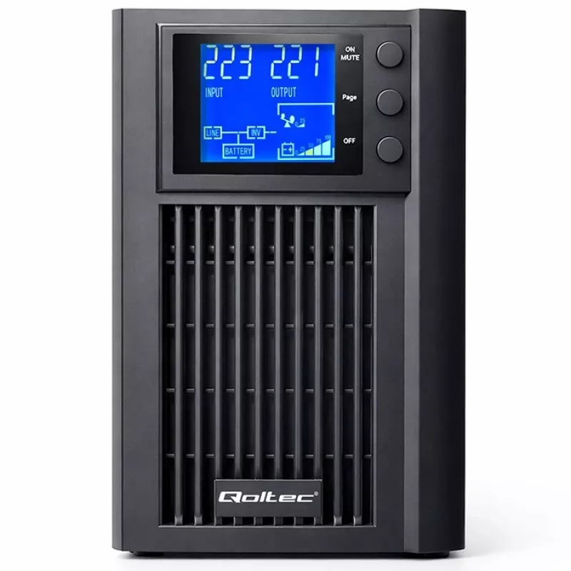 UPS QOLTEC Pure Sine Wave 1kVA 800W AVR-i ja LCD-ekraaniga