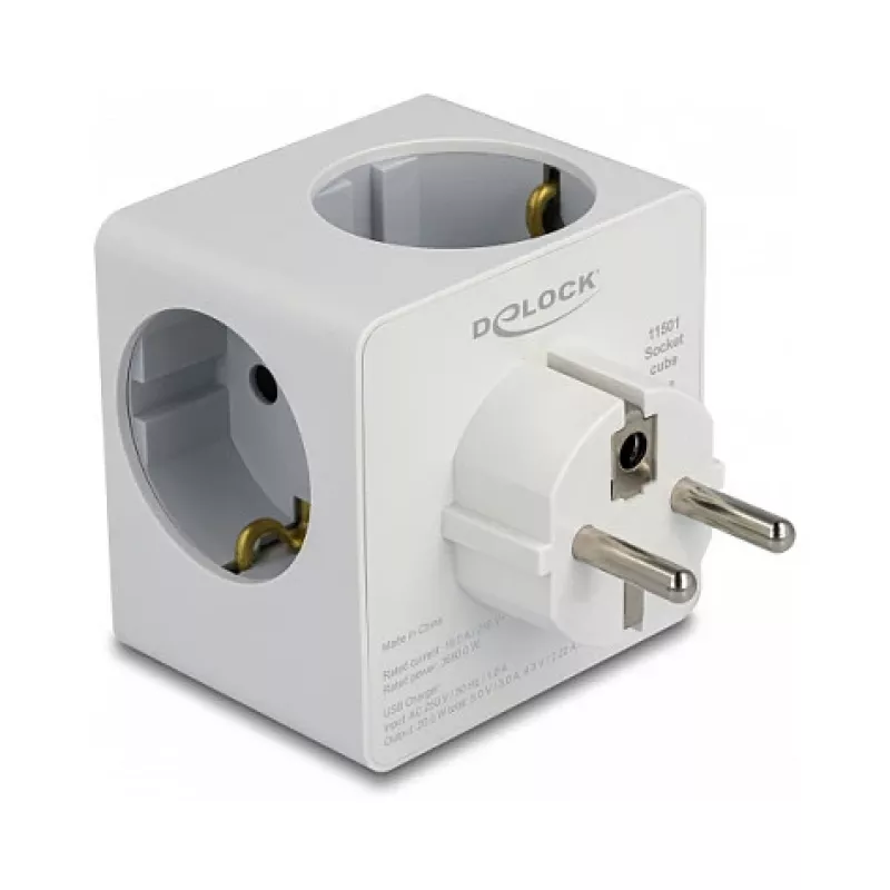 DeLOCK 11501 toitepistiku adapter tüüp F valge 3A USB-pordid