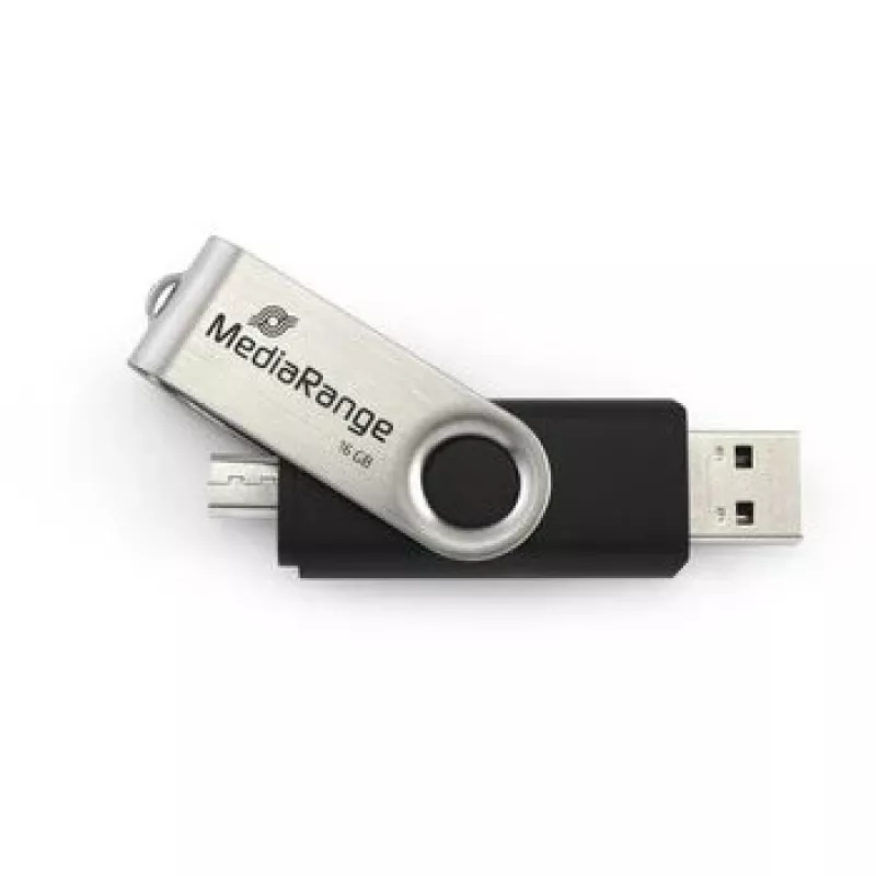 MEDIARANGE MR931-2 - 16 GB - USB Type-A / Micro-USB - 2.0 - 15 MB/s - pöördrõngas - Hõbedane - Must