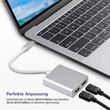 helos USB 3.1 USB-C jaotur 288384 — 2× HDMI 4K, hõbedane