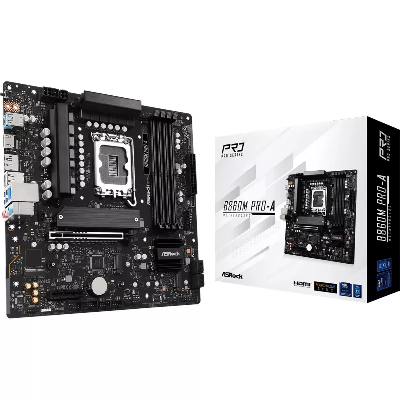 Emaplaat ASRock B860M Pro-A micro ATX — Intel B860, LGA 1851, DDR5, 4 DIMM, kuni 256 GB, 2.5Gb Ethernet