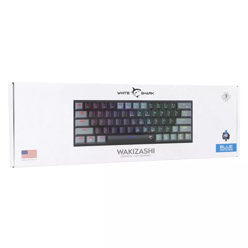 Mehaaniline mänguklaviatuur White Shark Wakizashi GK-002121V2 — must/hall raam, US Blue lülitid