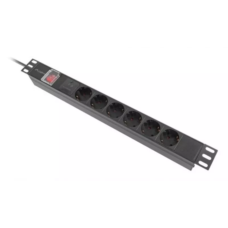 Rack PDU 19-tolline LANBERG PDU-06F-0200-IEC-BK 1U 10A 6× Schuko 2 m