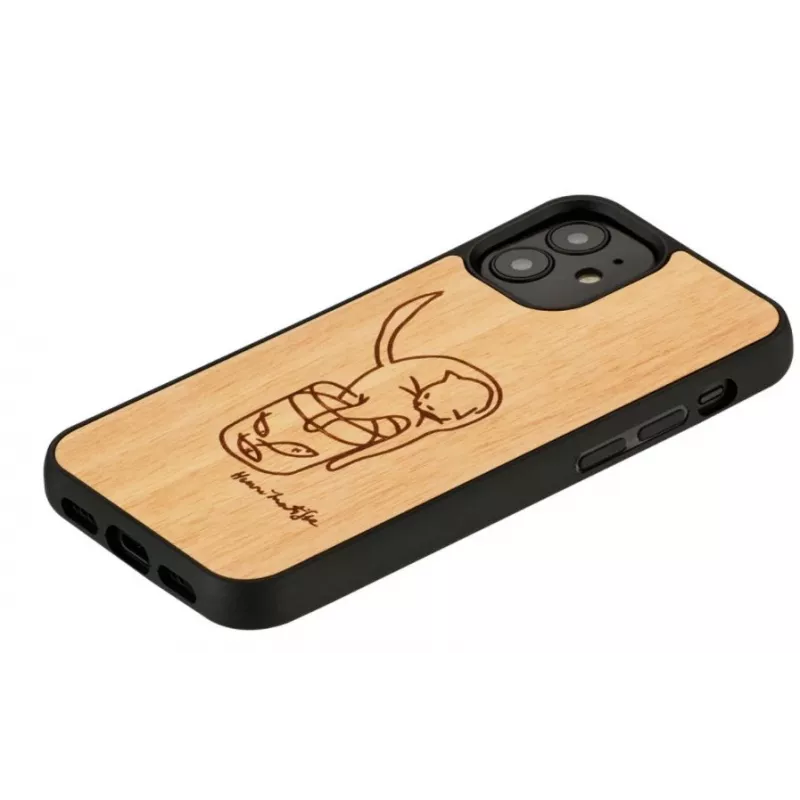man and wood telefonikott iPhone 12 mini jaoks — trükitud kass punase kalaga