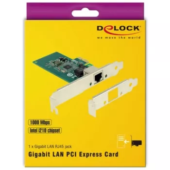 DeLock PCI Express kaart > 1 x Gigabit LAN - võrguadapter - PCIe 2.1 madalprofiil - Gigabit Ethernet