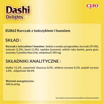 INABA Dashi Delights kana, tuunikala ja lõhe puljong - kassimaius - 70g