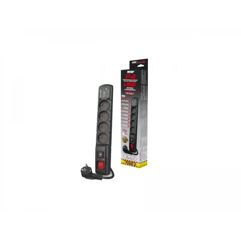 USB-laadija Acar F4 PD 3.0 QC 4 porti 3 m kaabel