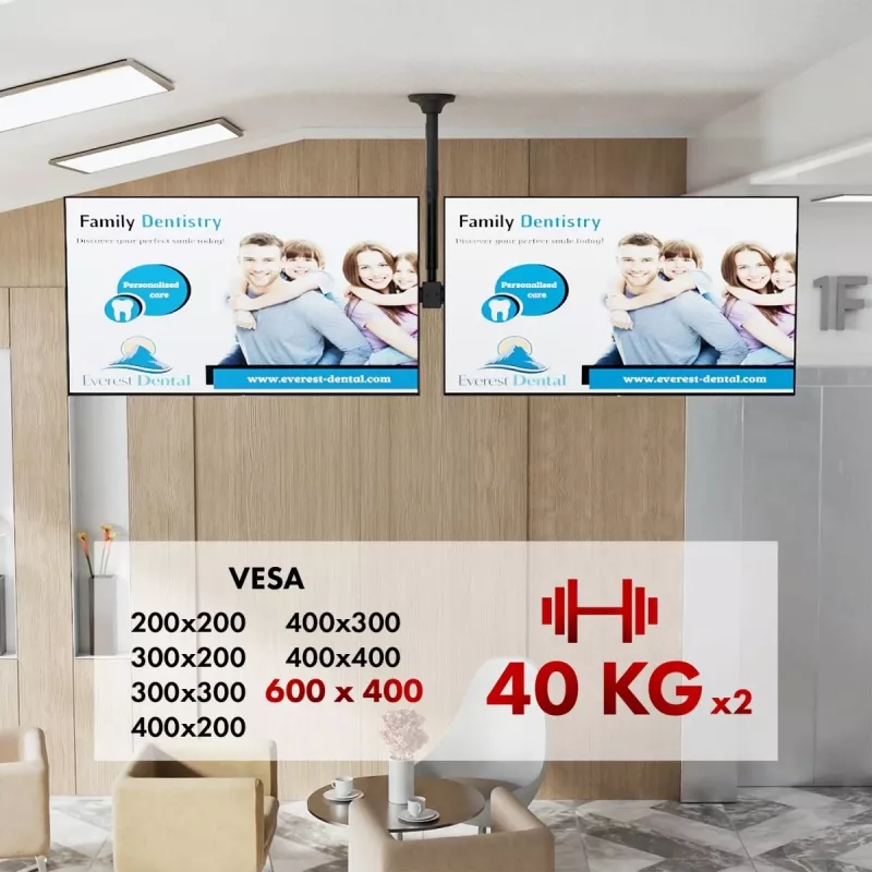 Laekinnitus MACLEAN MC-111 B kahele telerile, max koormus 2×40 kg, max VESA 600×400