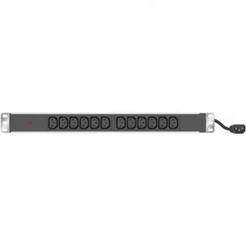 Tecline 19-tolline PDU, 12x IEC13 pesa, alumiiniumkorpus, 1U, 3x 1,5 mm kaabel 2,5 m, RAL 9005 must (808902)