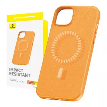 Magnetiline telefoniümbris iPhone 15 Plus Baseus Fauxther seeria (oranž)