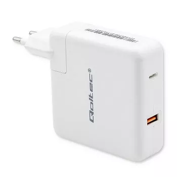 Qoltec GaN laadija FAST 108W | 5-20V | 3-4.7A | USB C | Valge
