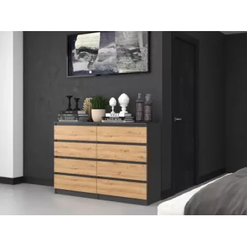 Kummut top e shop M8 140 ANT/ART — 8 sahtlit, Antratsiit/Tamm, 1380×400×970 mm, Puitlaastplaat