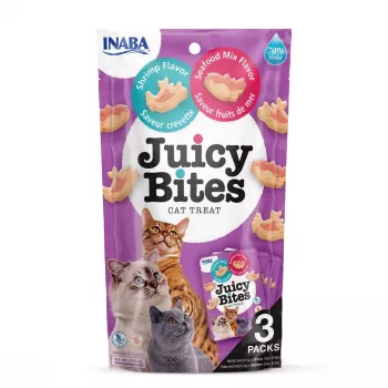 INABA Juicy Bites krevetid ja mereannid – kassimaiused – 3x11,3 g
