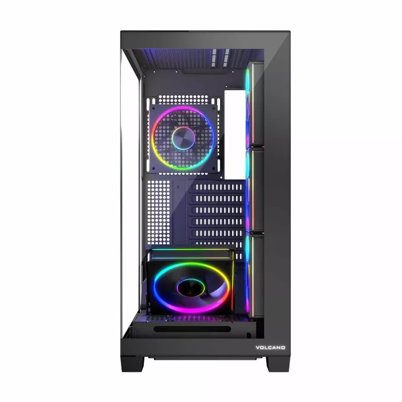 PC Case MODECOM Volcano Stellar 5F ATX Midi Tower, karastatud klaas, 5 eelpaigaldatud ventilaatorit, USB‑C, toetab microATX/ATX, max GPU 420mm, CPU jahuti kõrgus 175mm