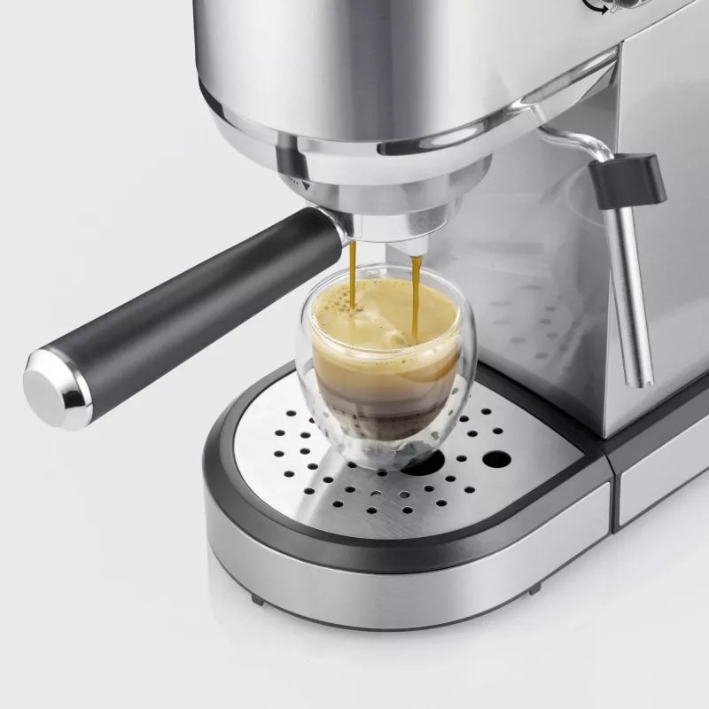 Espressomasin SEVERIN Newspresa KA 5997 — poolautomaatne, 1 L veepaak, 1350 W, kohviveski, must/harjatud teras/kroom