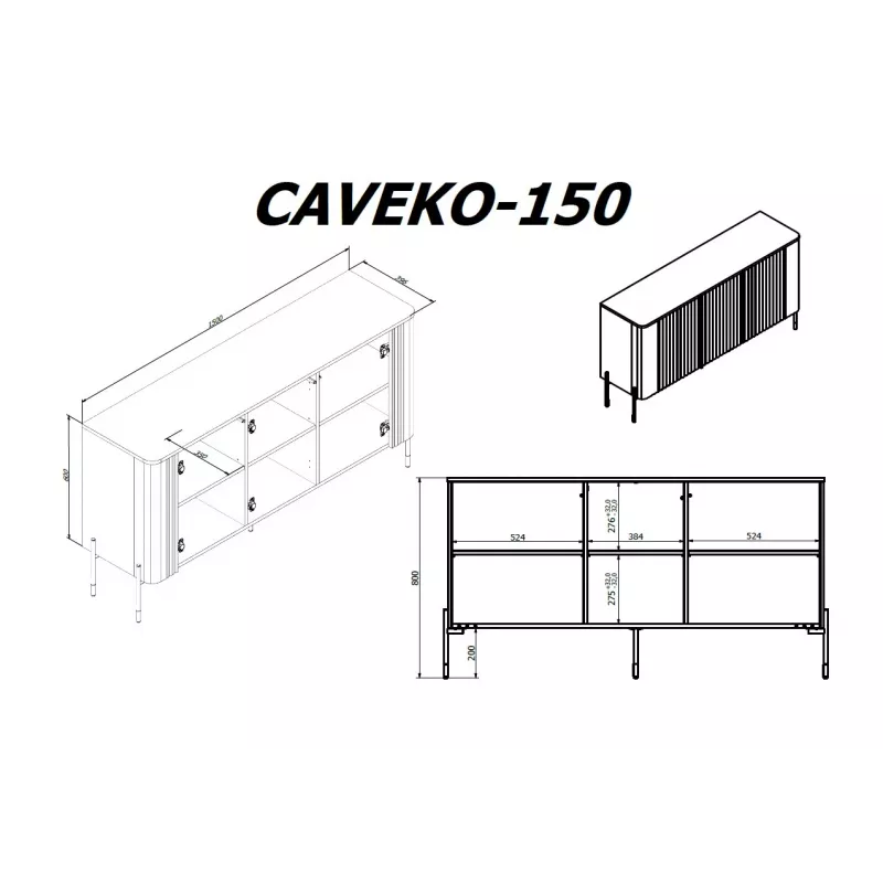 Kummut cama meble VERA 150x40x80 cm, mattvalge, puitlaastplaat, 16 mm raam