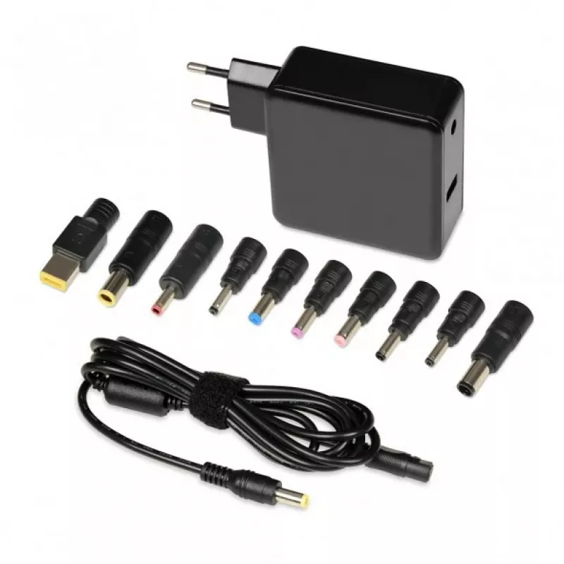 Sülearvuti toiteadapter IBOX IUZ65WA, AC-DC automaat 100–240V → 18.5–20.5V, 65W, 1×USB, must