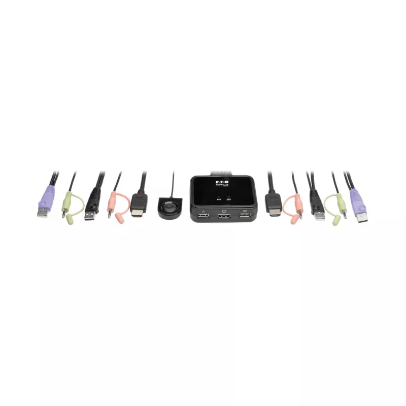 Eaton Tripp Lite seeria 2-pordiline USB/HD-kaabliga KVM-lüliti heli/videoga, kaablid ja USB-perifeeriaseadmete jagamine - KVM-/heli-/USB-lüliti - 2 x KVM/heli/USB - 1 kohalik kasutaja - lauaarvuti