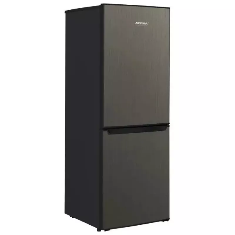 Külmik-sügavkülmik MPM MPM-215-KB-39/E — 215 L, alumine sügavkülmik, tume inox, pööratavad uksed, LED-valgusti