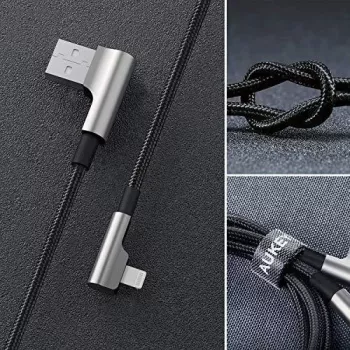 CB-AL01 Must OEM Nailonkaabel USB Lightning 2m 90-kraadise pistikuga C